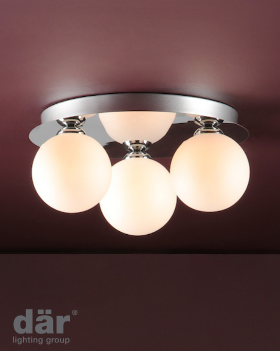 Dar Lighting Foley 3 Light Polished Chrome Flush With Opal Glass