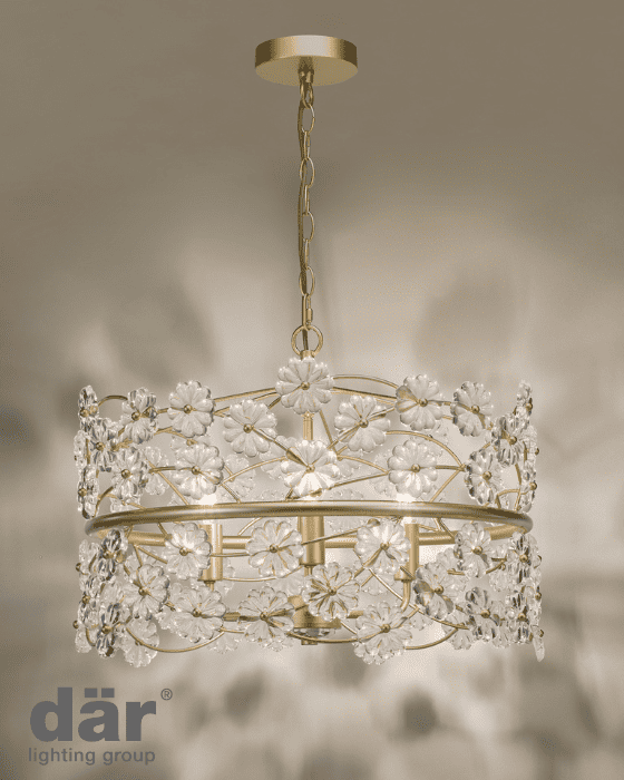 Dar Lighting Fonda 3 Light Satin Gold & Glass Pendant