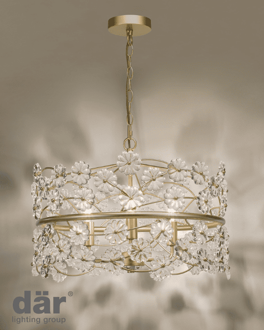 Dar Lighting Fonda 3 Light Satin Gold & Glass Pendant