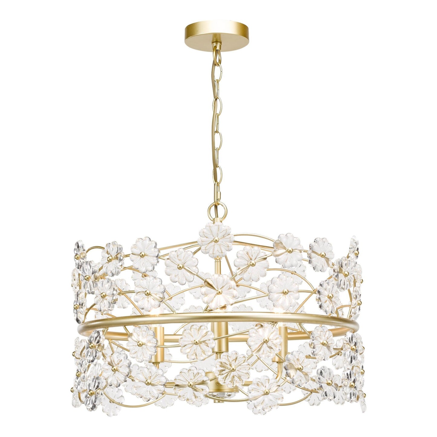 Dar Lighting Fonda 3 Light Satin Gold & Glass Pendant