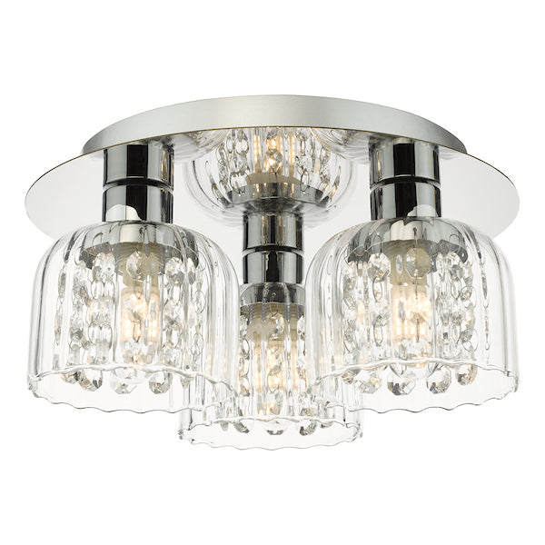 Dar Lighting Forseti 3 Light Bathroom IP44 Polished Chrome & Glass Flush
