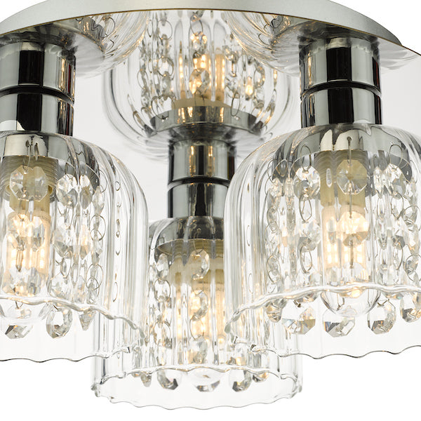 Dar Lighting Forseti 3 Light Bathroom IP44 Polished Chrome & Glass Flush