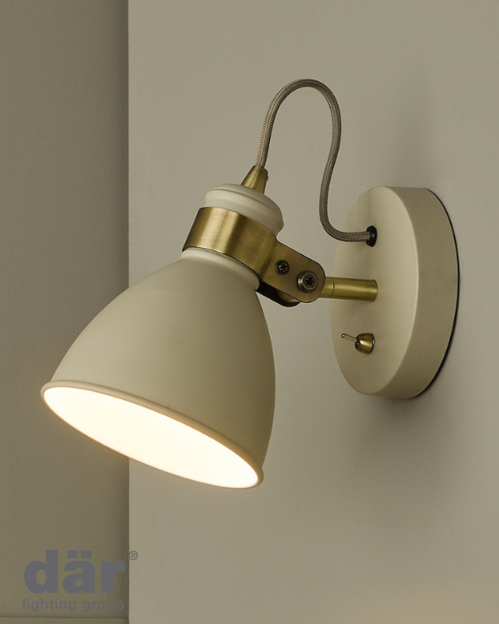 Dar Lighting Frederick Cream & Antique Brass Wall Spotlight