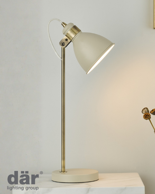 Dar Lighting Frederick Cream & Antique Brass Task Table Lamp