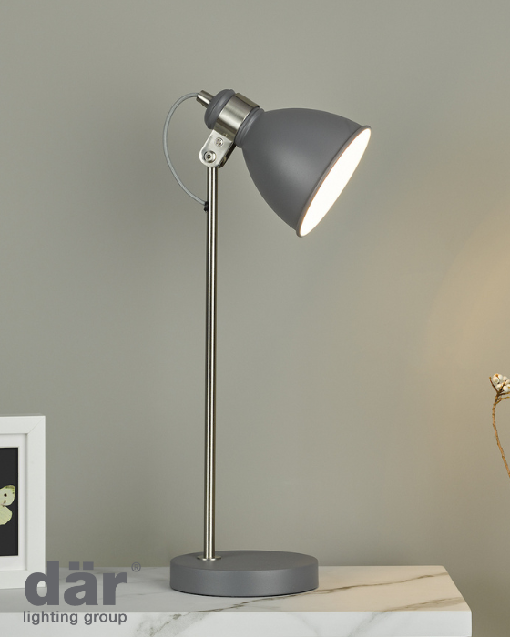 Dar Lighting Frederick Dark Grey & Satin Chrome Task Table Lamp