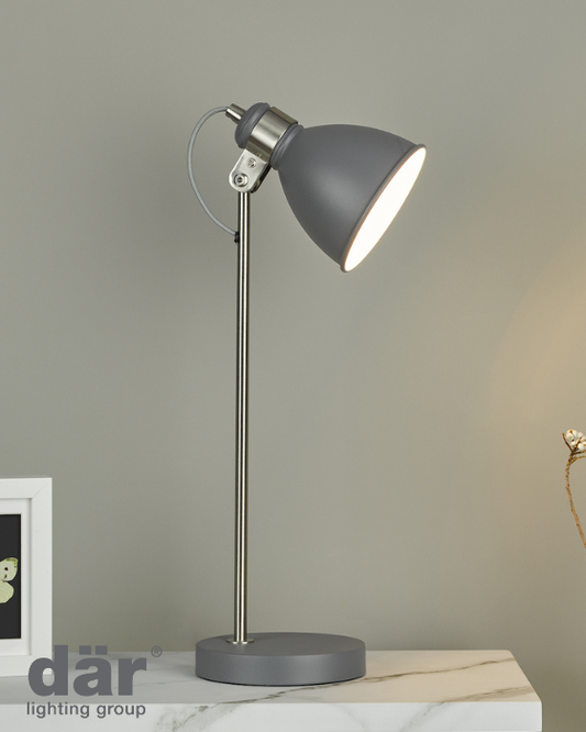 Dar Lighting Frederick Dark Grey & Satin Chrome Task Table Lamp