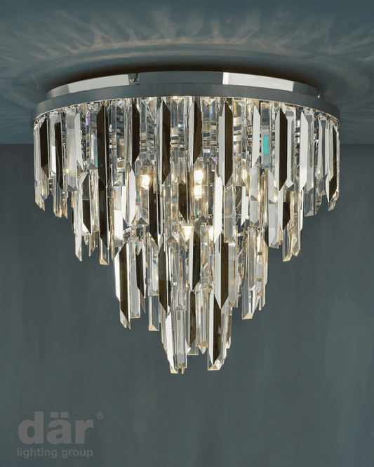 Dar Lighting Fuentes 5 Light Polished Chrome & Crystal Flush