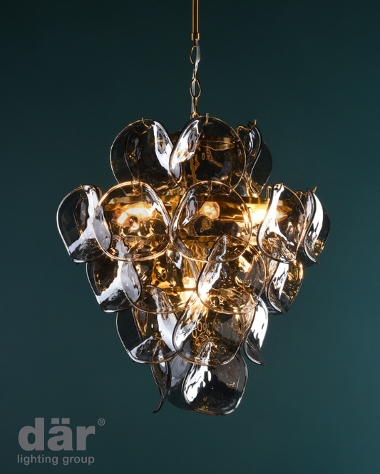 Dar Lighting Genoa 8 Light Natural Brass & Smoked Glass Pendant