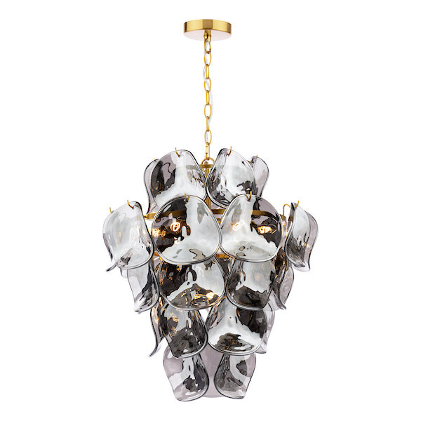 Dar Lighting Genoa 8 Light Natural Brass & Smoked Glass Pendant