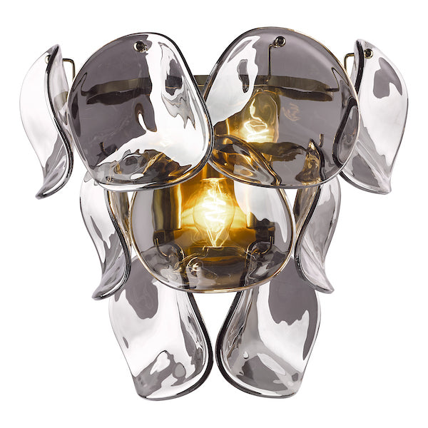 Dar Lighting Genoa 3 Light Natural Brass & Smoked Glass Wall Light