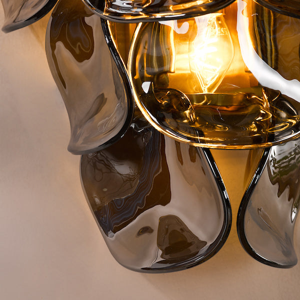 Dar Lighting Genoa 3 Light Natural Brass & Smoked Glass Wall Light