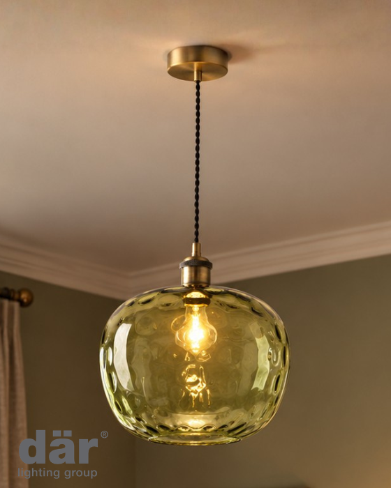 Dar Lighting George Antique Bronze Pendant with Green Dimple Glass