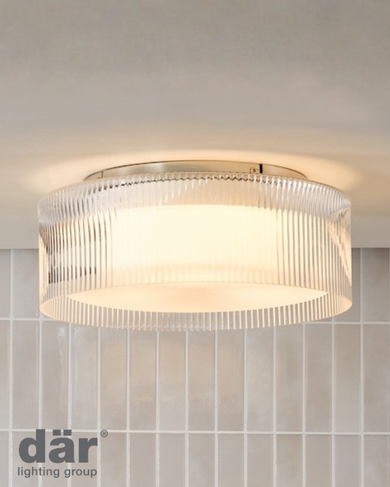 Dar Lighting Geryon Bathroom IP44 3 Light Polished Chrome & Ribbed Glass Flush