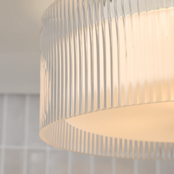 Dar Lighting Geryon Bathroom IP44 3 Light Polished Chrome & Ribbed Glass Flush