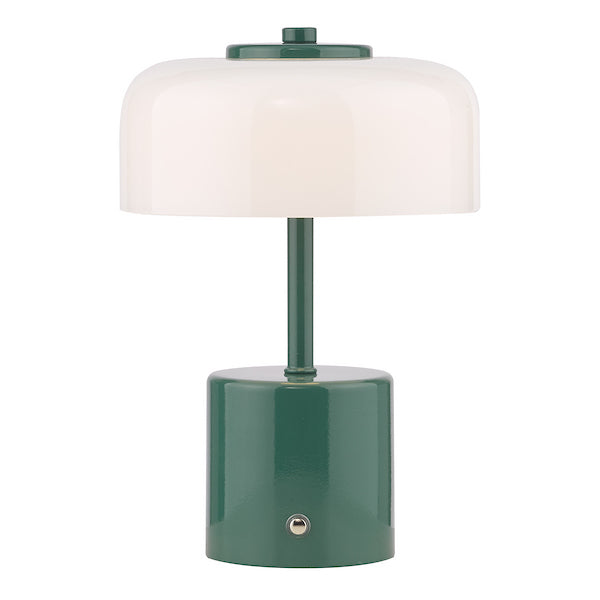 Dar Lighting Gidget LED Rechargeable Green & Opal Glass Table Lamp