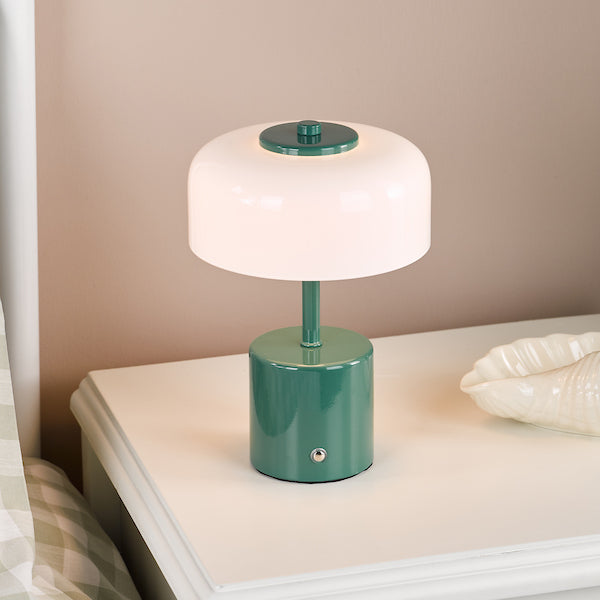 Dar Lighting Gidget LED Rechargeable Green & Opal Glass Table Lamp