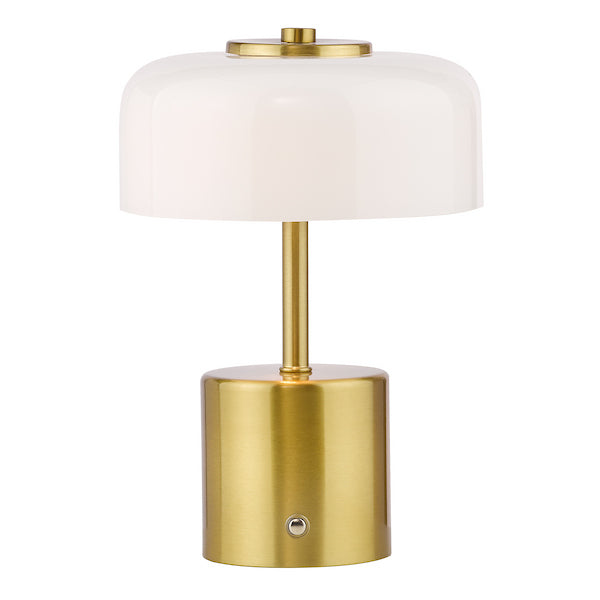 Dar Lighting Gidget LED Rechargeable Natural Brass & Opal Glass Table Lamp