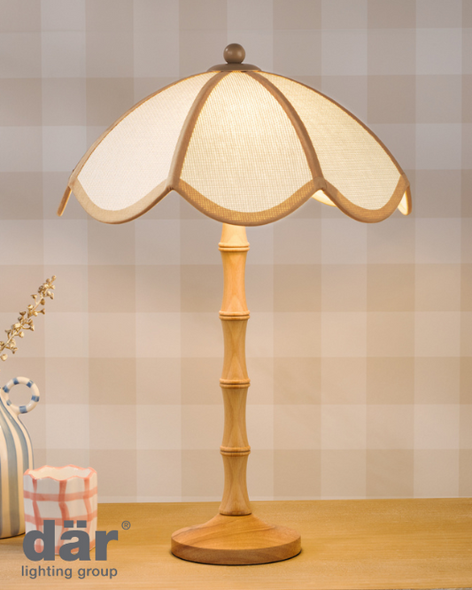 Dar Lighting Giuliana 2 Light Wood Table Lamp with Rattan Shade