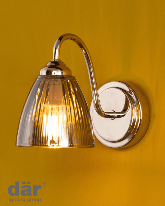 Dar Lighting Glynis Polished Nickel & Smoke Ribbed Glass Wall Light