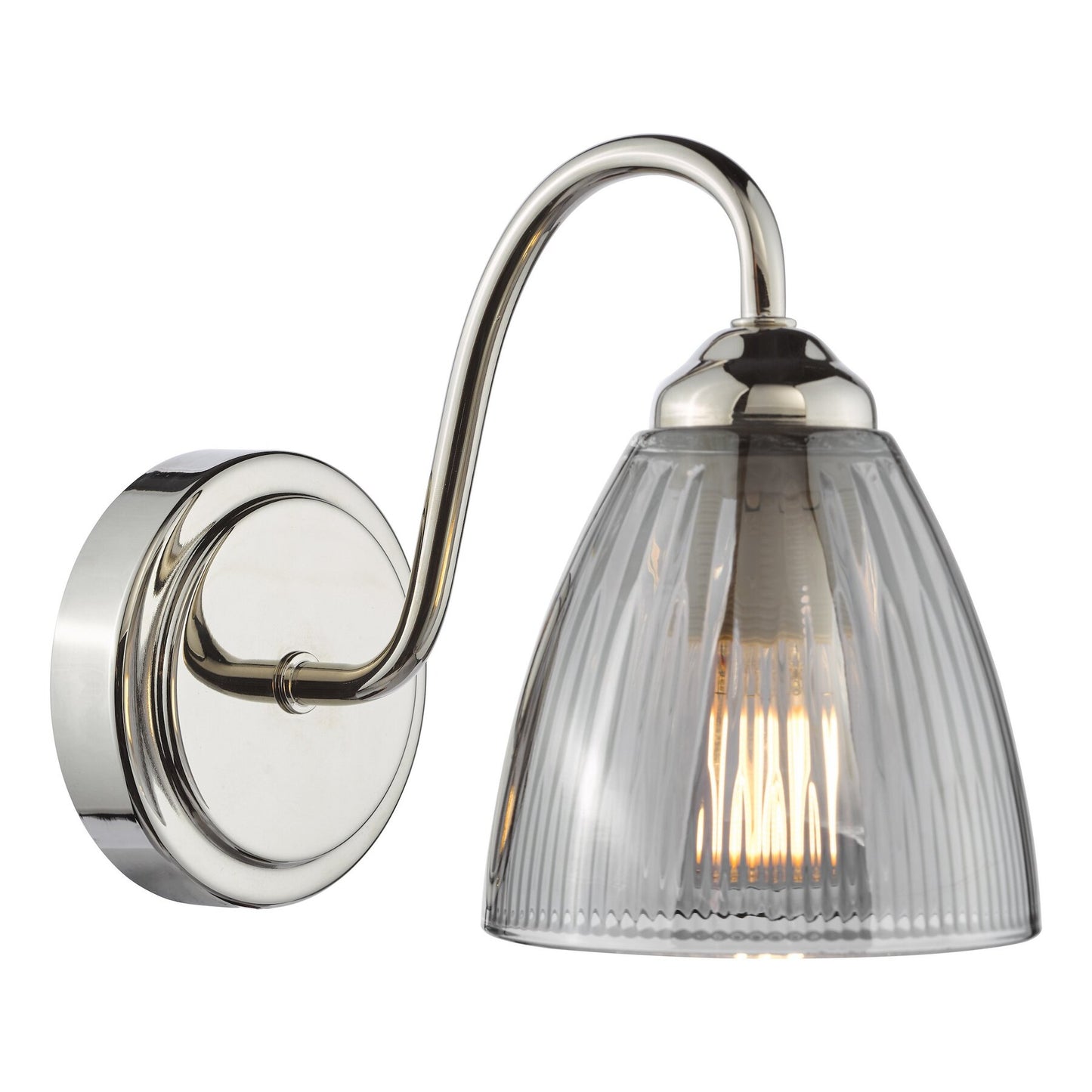 Dar Lighting Glynis Polished Nickel & Smoke Ribbed Glass Wall Light