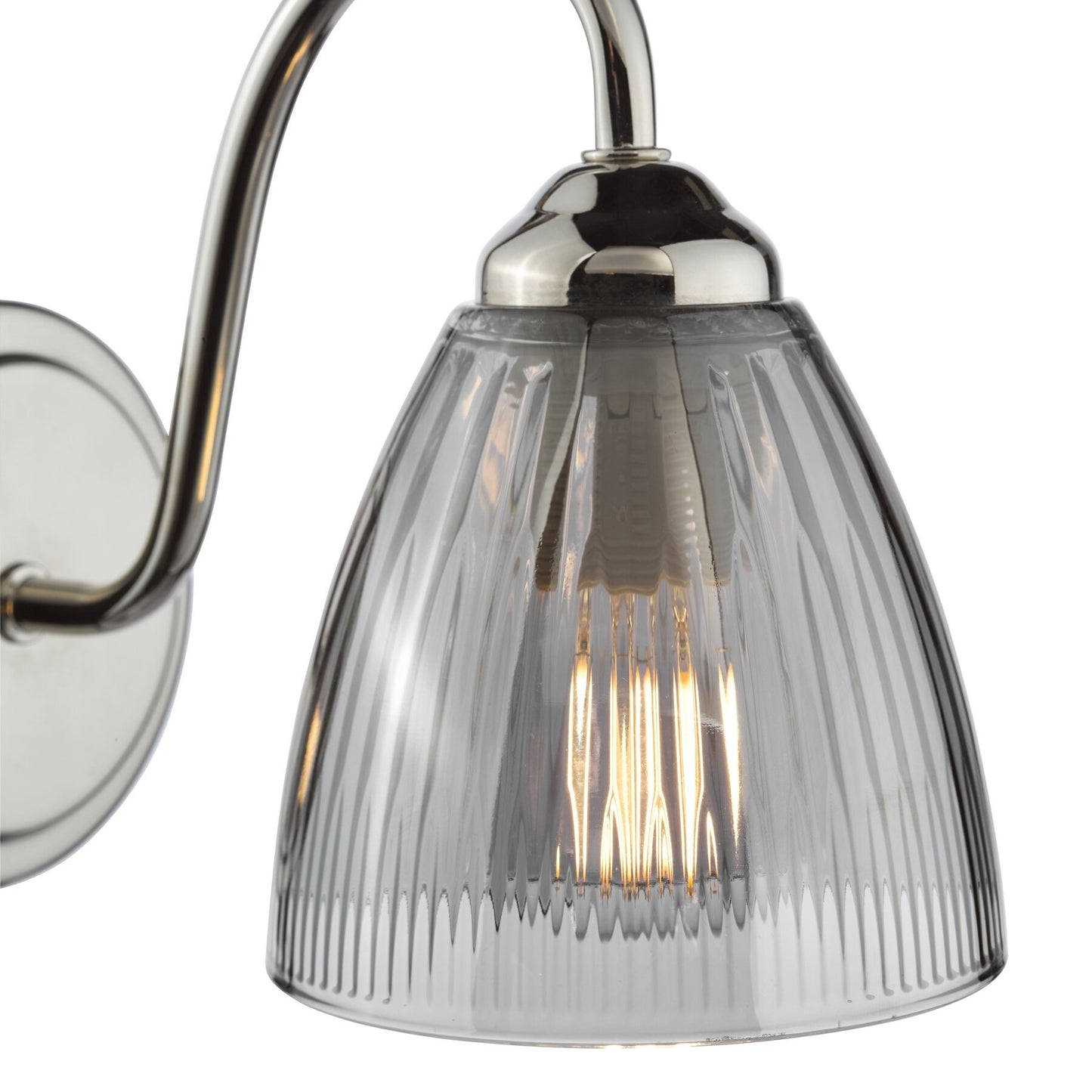 Dar Lighting Glynis Polished Nickel & Smoke Ribbed Glass Wall Light