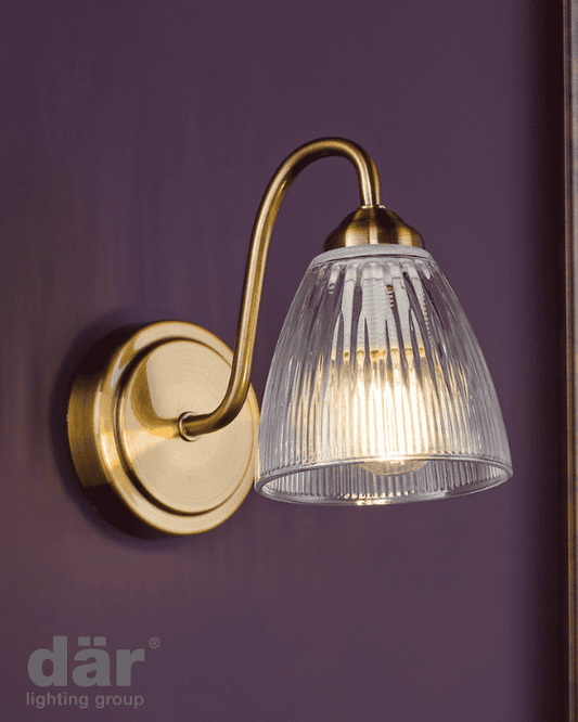 Dar Lighting Glynis Antique Bronze & Ribbed Glass Wall Light