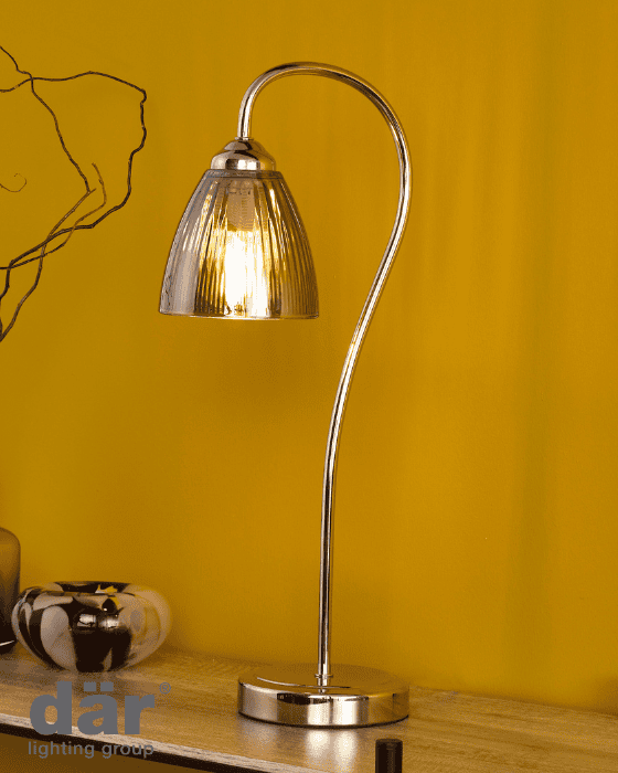 Dar Lighting Glynis Polished Nickel & Smoked Ribbed Glass Table Lamp