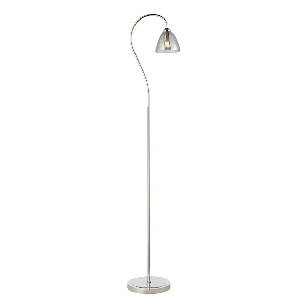 Dar Lighting Glynis Polished Nickel & Smoked Ribbed Glass Floor Lamp