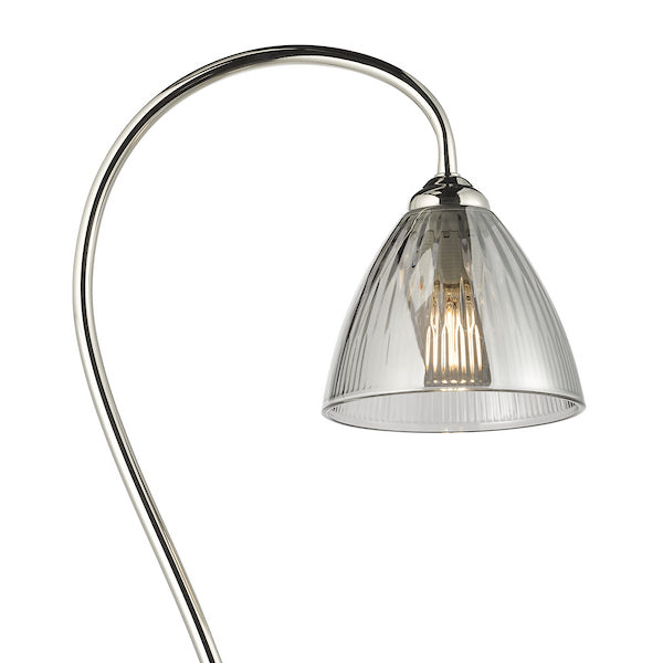 Dar Lighting Glynis Polished Nickel & Smoked Ribbed Glass Floor Lamp