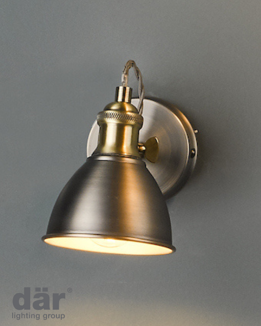 Dar Lighting Governor Antique Chrome & Brass Wall Spotlight