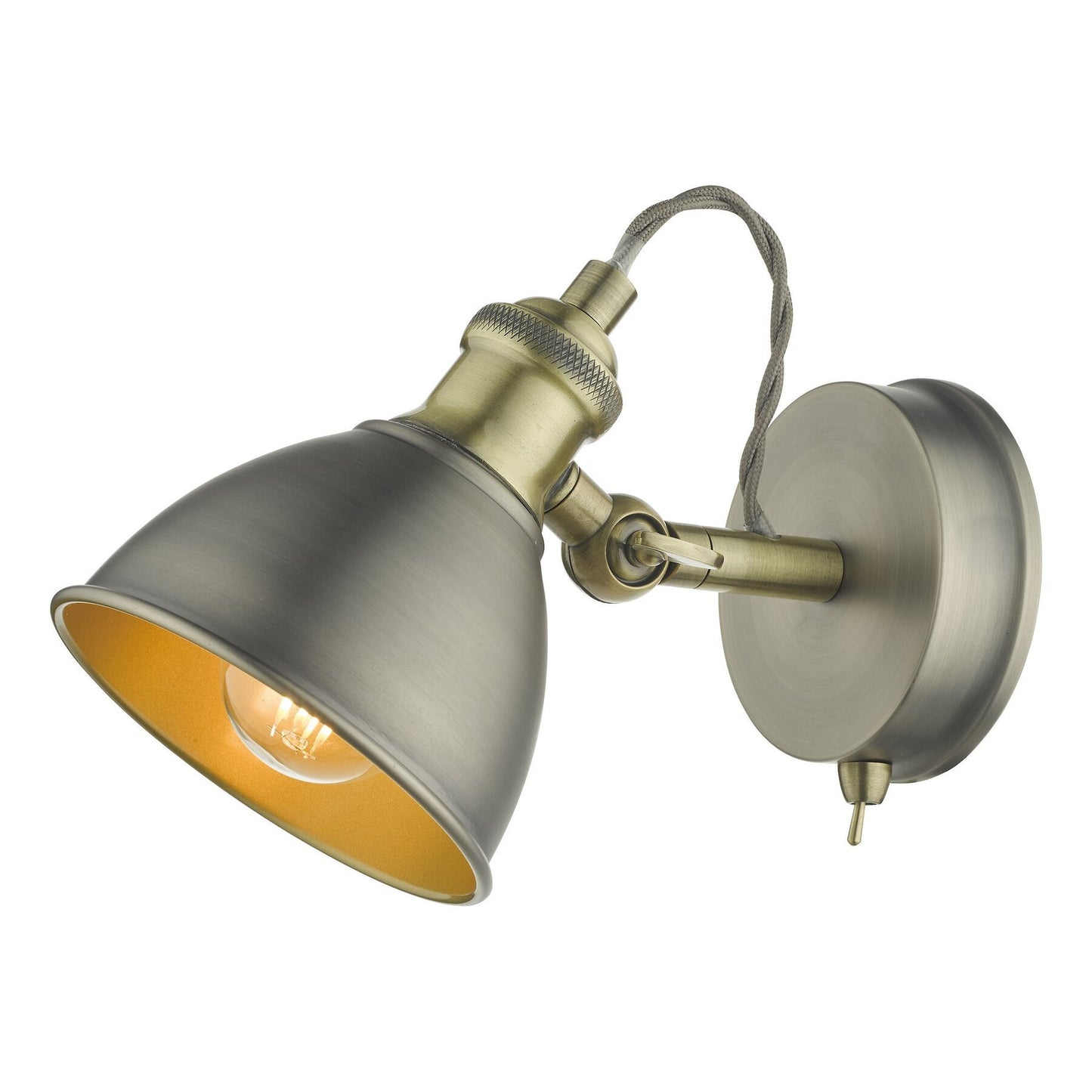 Dar Lighting Governor Antique Chrome & Brass Wall Spotlight
