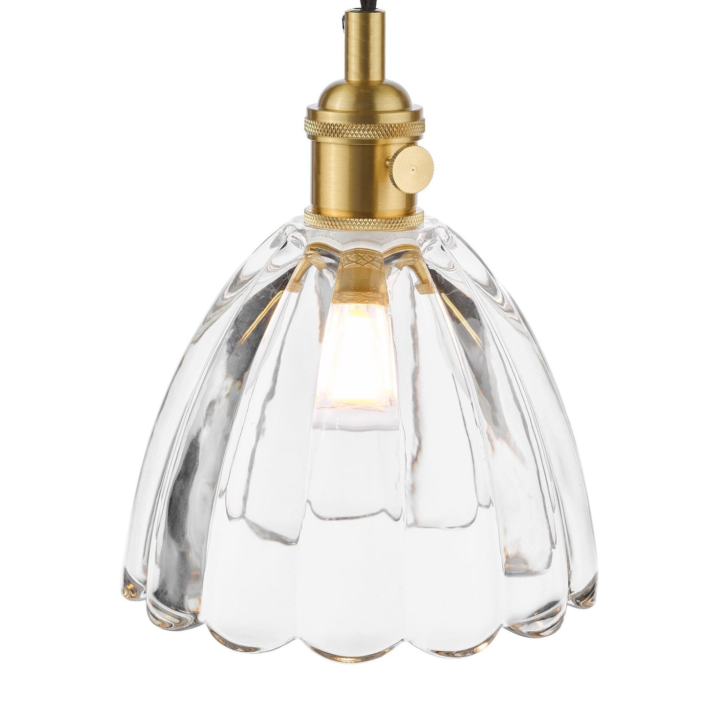Dar Lighting Hadano Natural Brass & Scalloped Bell Glass Pendant