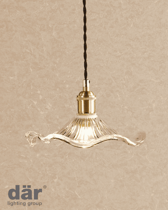Dar Lighting Hadano Natural Brass & Wavy Glass Pendant