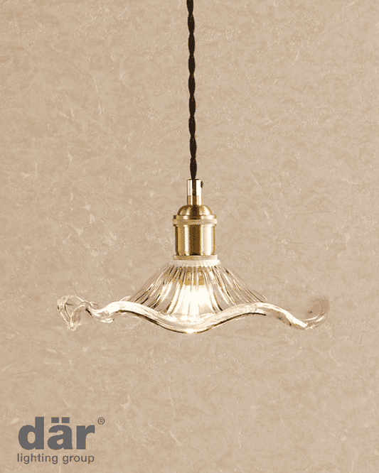 Dar Lighting Hadano Natural Brass & Wavy Glass Pendant