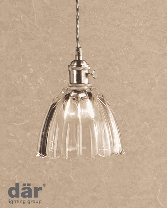 Dar Lighting Hadano Antique Chrome & Scalloped Bell Glass Pendant
