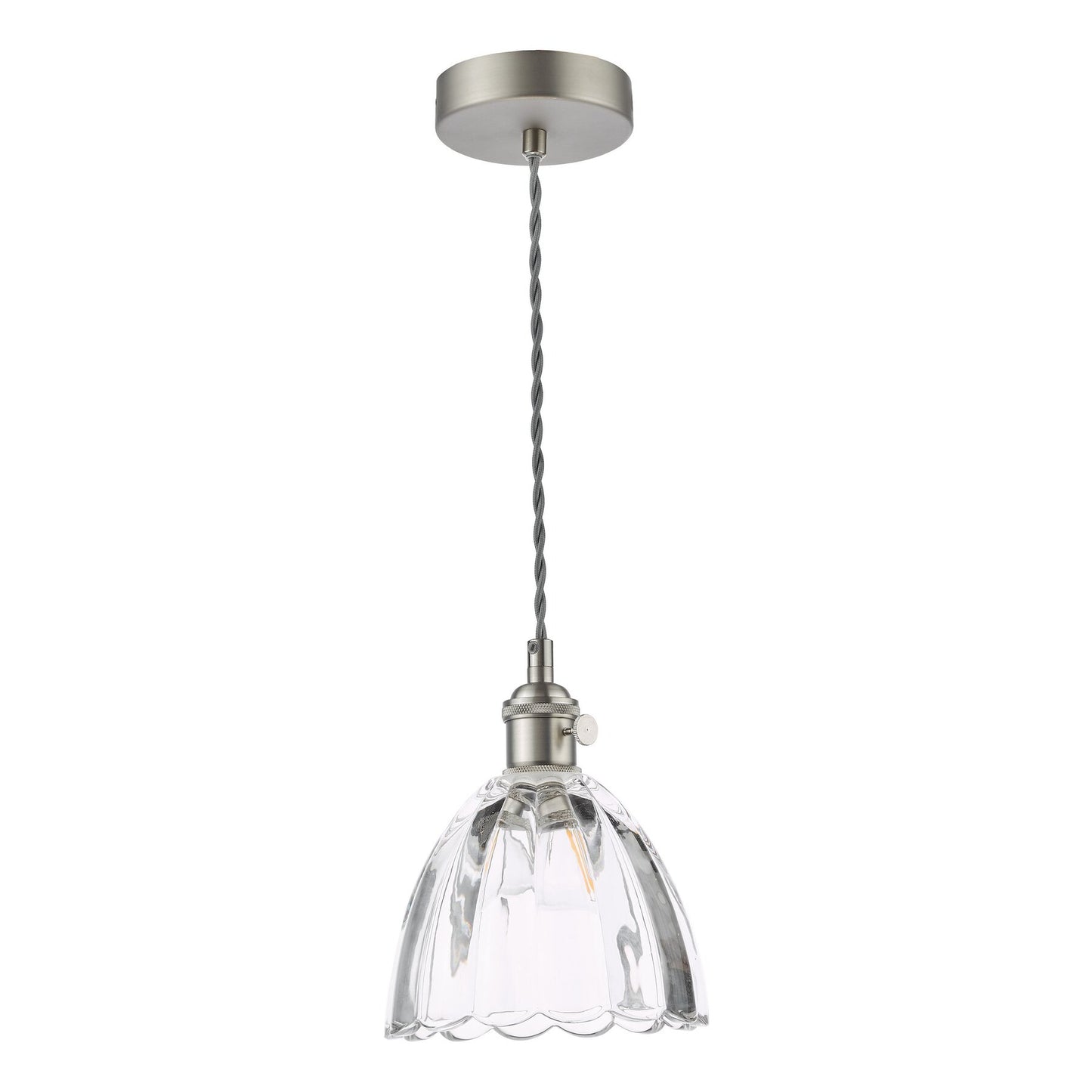 Dar Lighting Hadano Antique Chrome & Scalloped Bell Glass Pendant