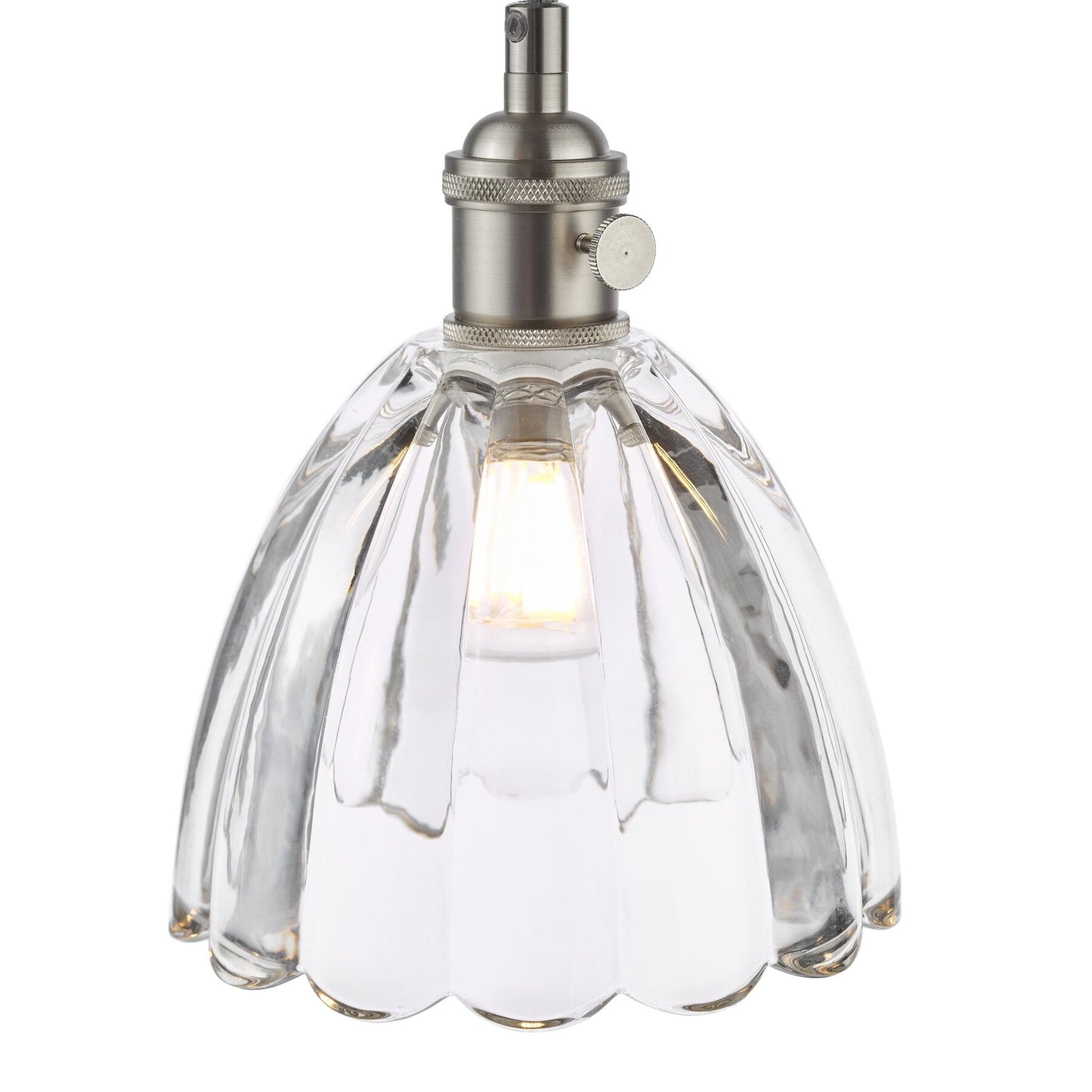 Dar Lighting Hadano Antique Chrome & Scalloped Bell Glass Pendant