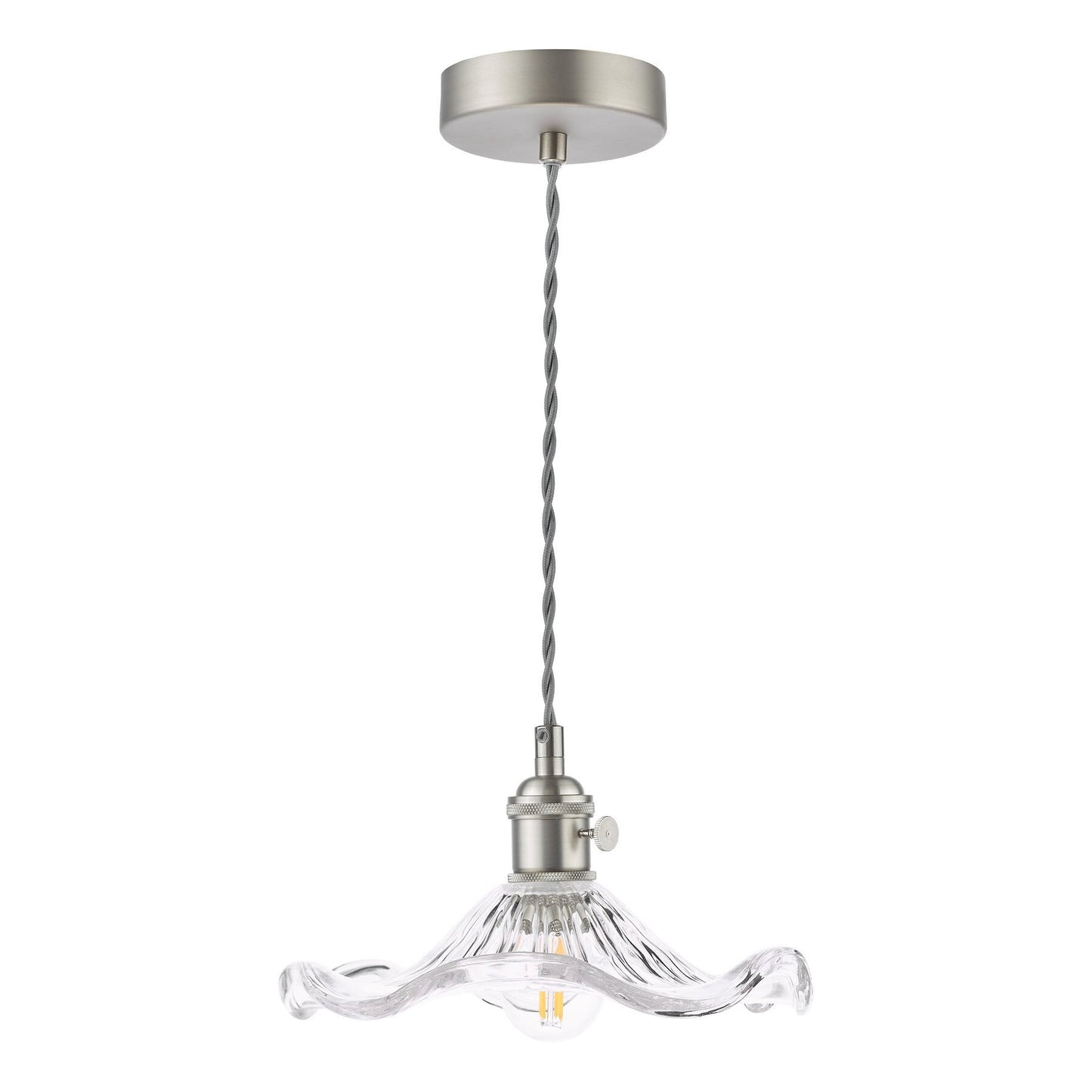 Dar Lighting Hadano Antique Chrome & Wavy Glass Pendant