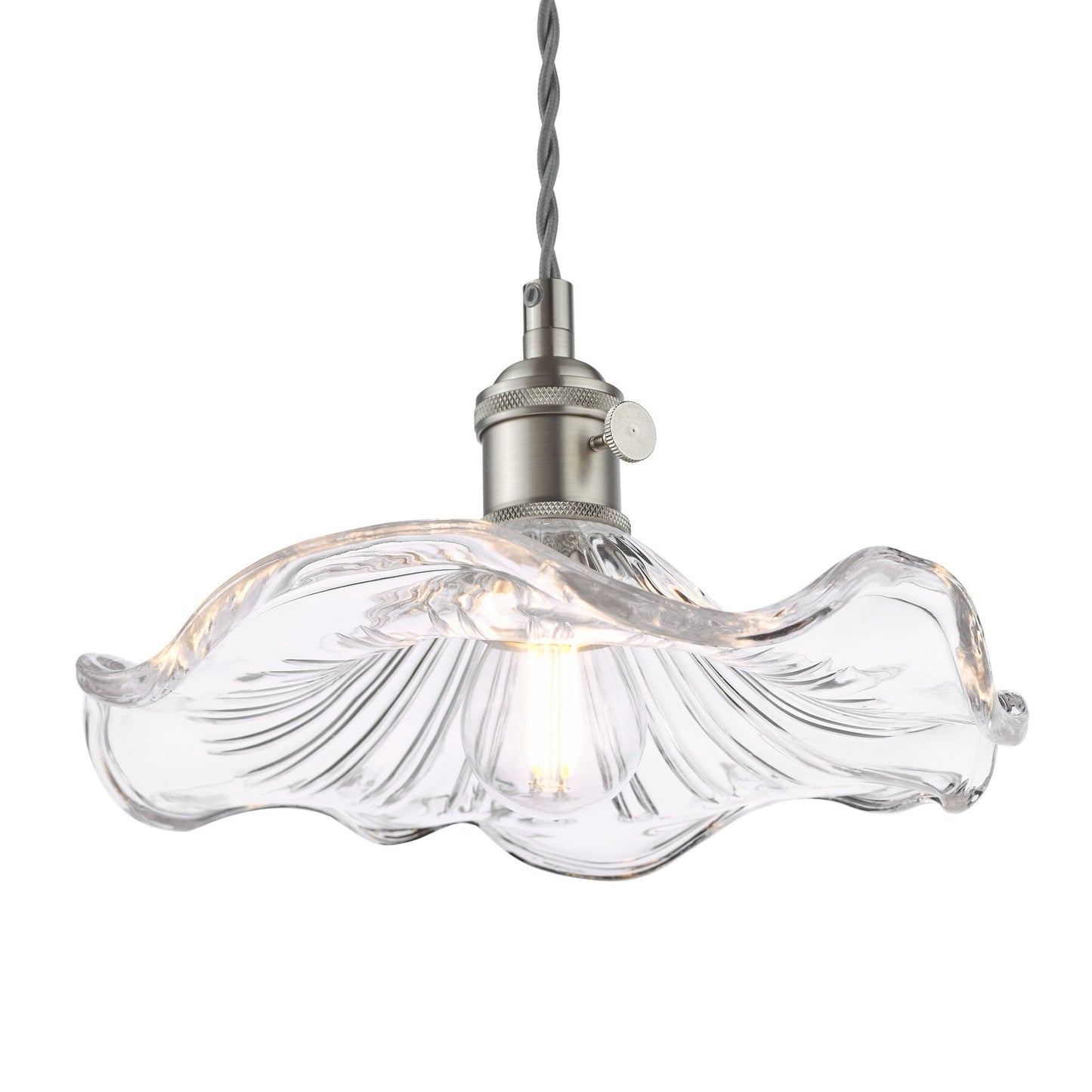 Dar Lighting Hadano Antique Chrome & Wavy Glass Pendant