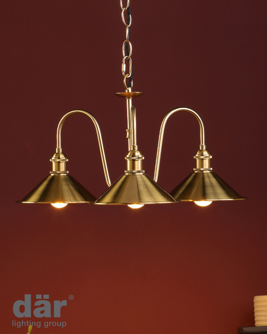 Dar Lighting Hadano 3 Light Natural Brass & Aged Brass Pendant