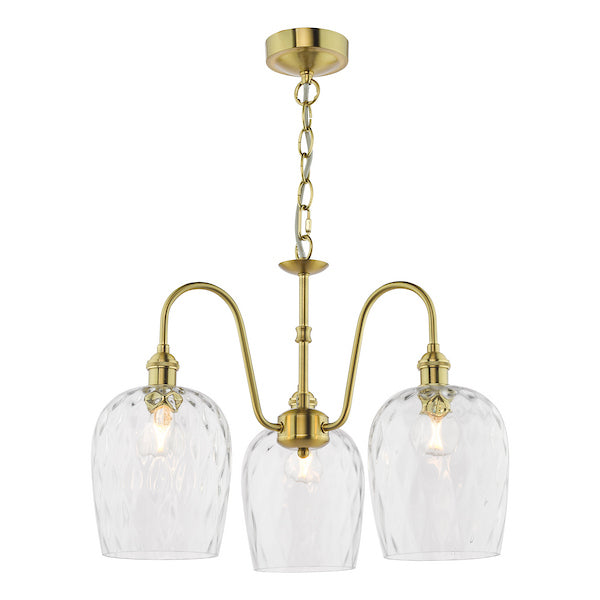Dar Lighting Hadano 3 Light Natural Brass & Glass Pendant