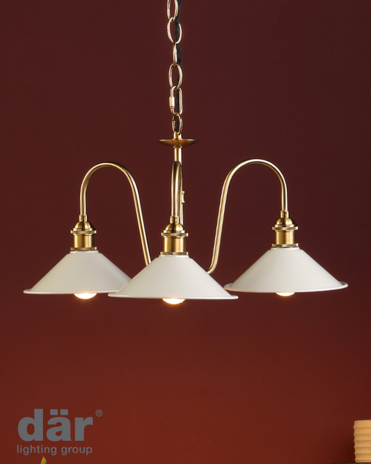 Dar Lighting Hadano 3 Light Natural Brass & Matt Taupe Pendant