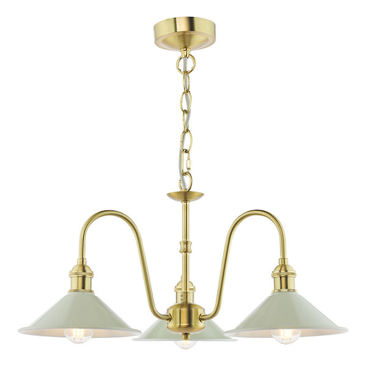 Dar Lighting Hadano 3 Light Natural Brass & Matt Taupe Pendant