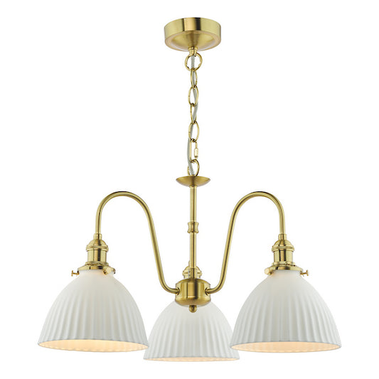 Dar Lighting Hadano 3 Light Natural Brass & White Pendant