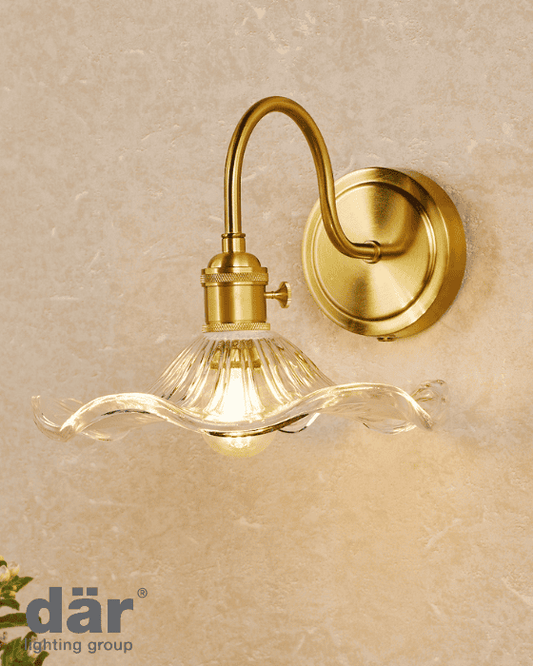 Dar Lighting Hadano Natural Brass & Wavy Glass Wall Light