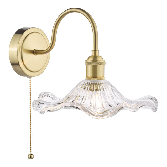 Dar Lighting Hadano Natural Brass & Wavy Glass Wall Light