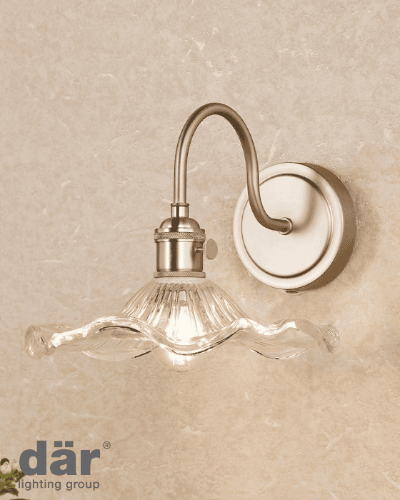 Dar Lighting Hadano Antique Chrome & Wavy Glass Wall Light
