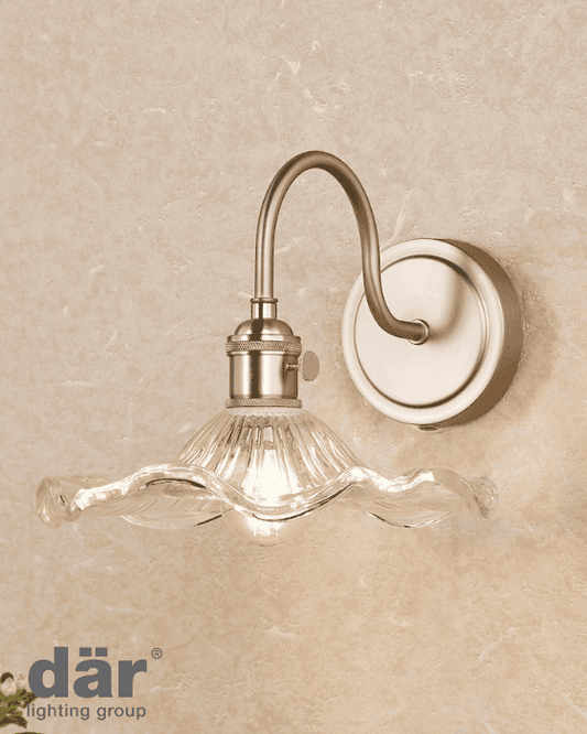 Dar Lighting Hadano Antique Chrome & Wavy Glass Wall Light