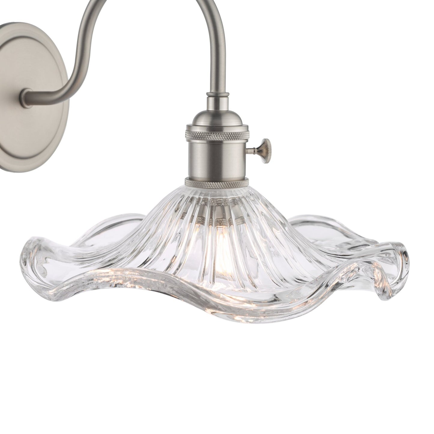 Dar Lighting Hadano Antique Chrome & Wavy Glass Wall Light
