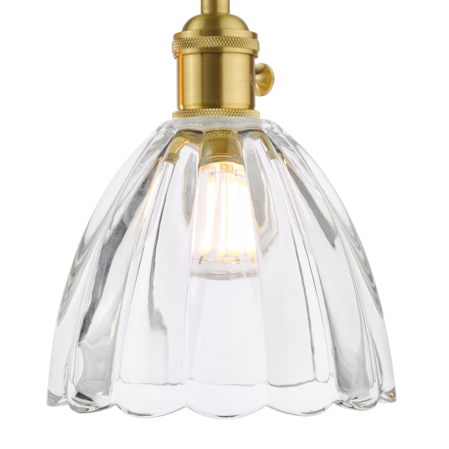 Dar Lighting Hadano 3 Light Natural Brass & Scalloped Bell Glass Bar Pendant